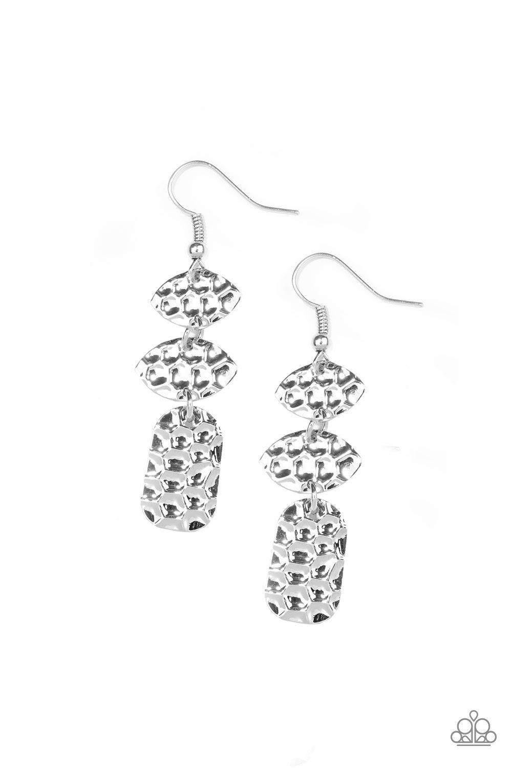 Paparazzi Accessories-Nine to HIVE - Silver Earrings - jewelrybybretta