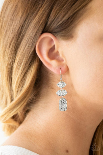 Paparazzi Accessories-Nine to HIVE - Silver Earrings - jewelrybybretta