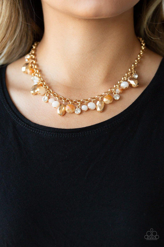 Paparazzi Accessories-Downstage Dazzle - Gold  Necklace