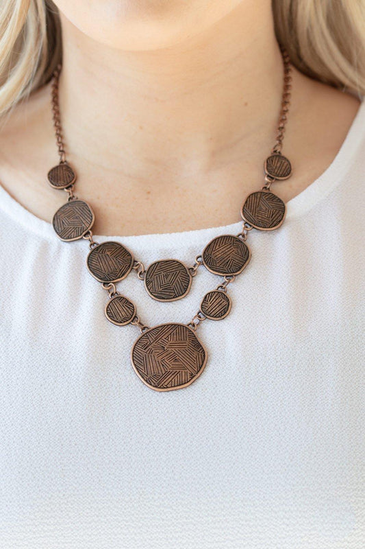 Paparazzi Accessories-Metallic Patchwork - Copper Necklace