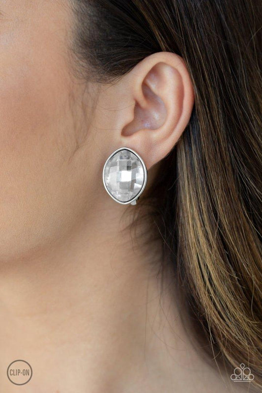 Movie Star Sparkle White Clip On Earrings - Jewelry by Bretta