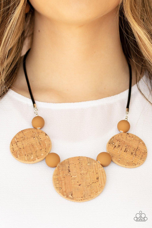 Paparazzi Accessories-Pop The Cork - Brown Necklace