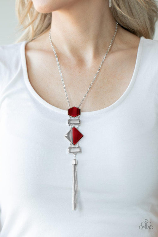 Paparazzi Accessories-STRIPE Up a Conversation - Red Necklace