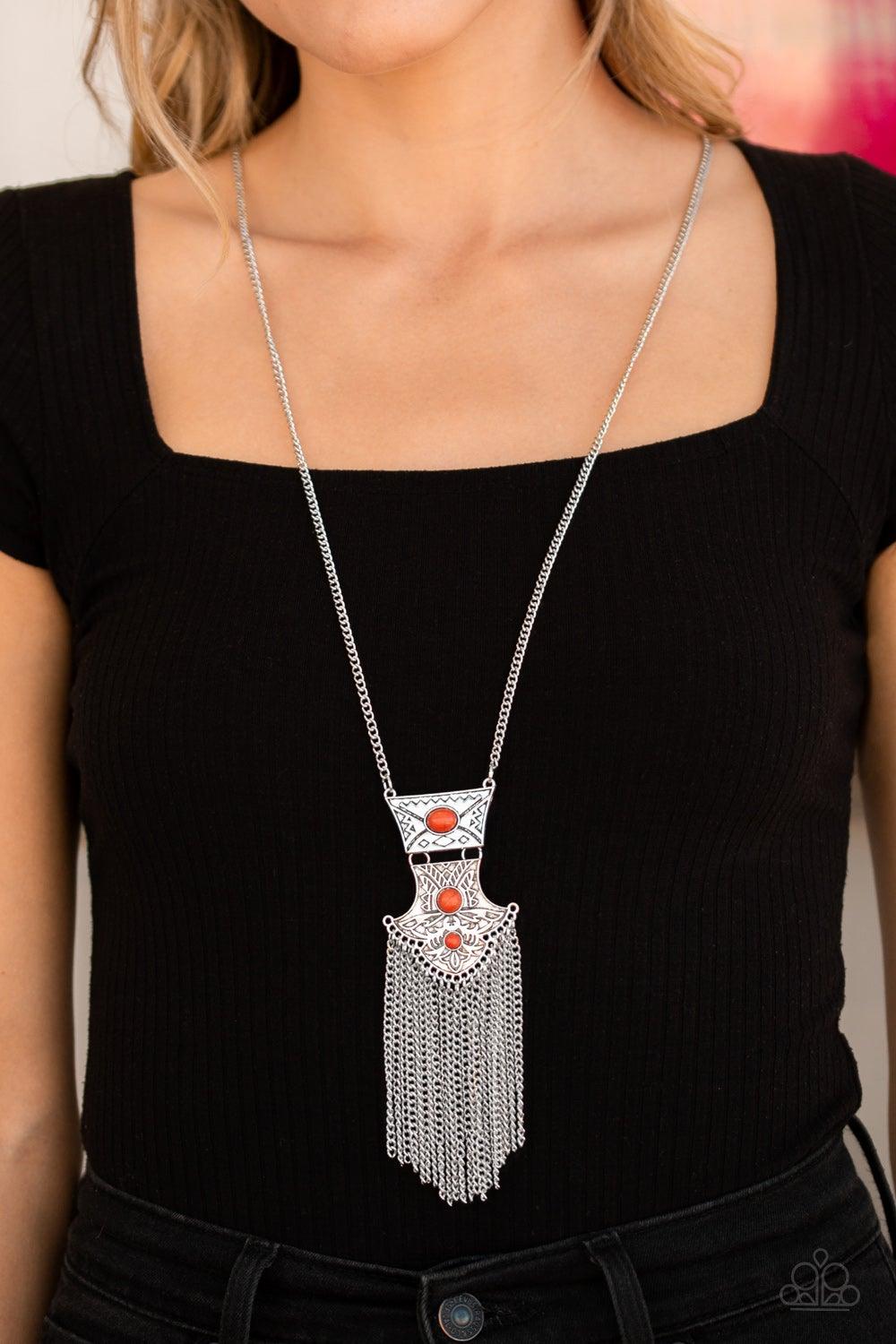 Paparazzi Accessories-Totem Tassel - Orange Necklace