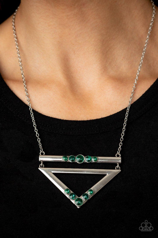 Paparazzi Accessories-Triangulated Twinkle - Green Necklace
