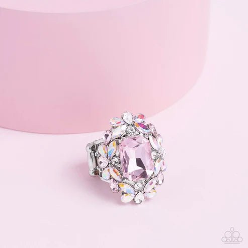 Pink Cocktail Ring Iridescent Rhinestones Cluster Ring -  in