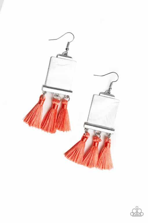 Paparazzi Accessories-Tassel Retreat Orange Earrings