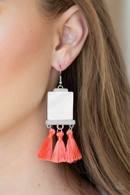 Paparazzi Accessories-Tassel Retreat Orange Earrings